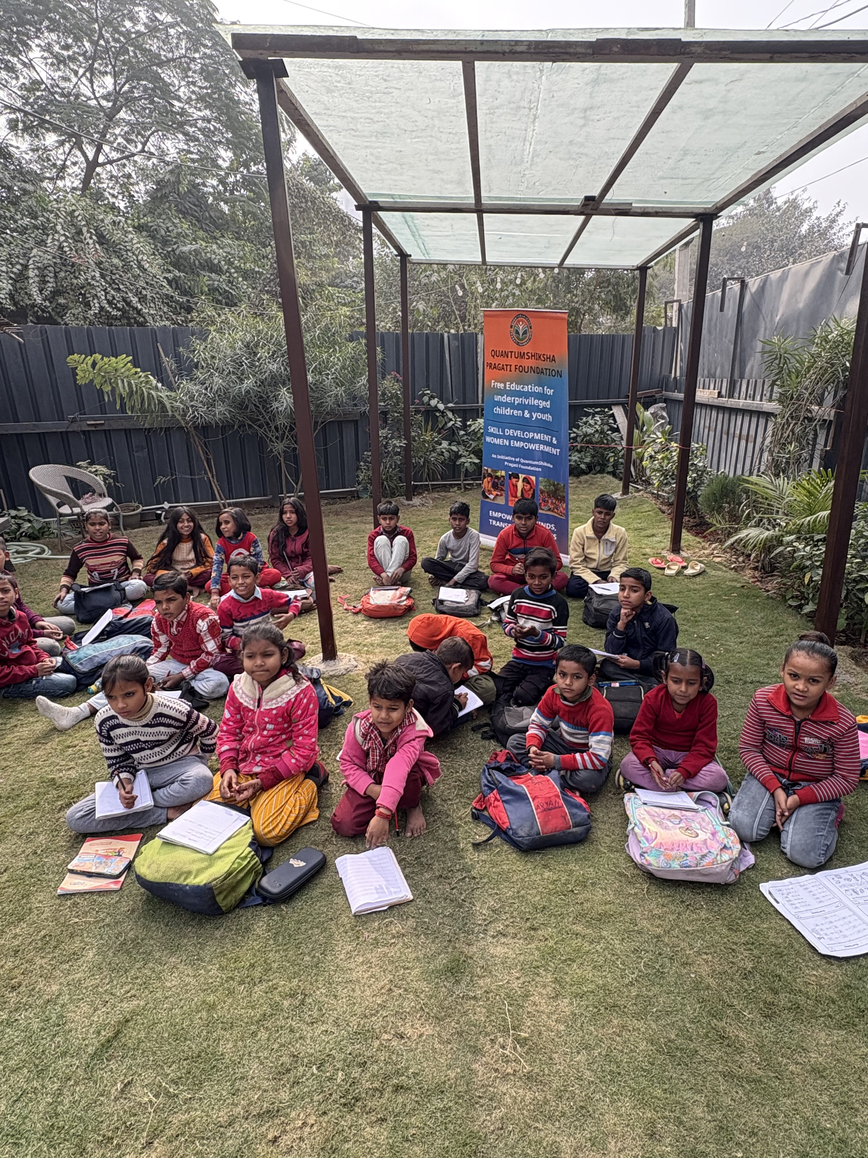Children attending an outdoor class by Quantum Shiksha